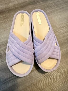 Kenneth Cole Quilted Lavender Cross-Band Slide Mules